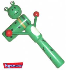 Трещетка-зеленая лягушка ООО"Буратино" Деревянная игрушка